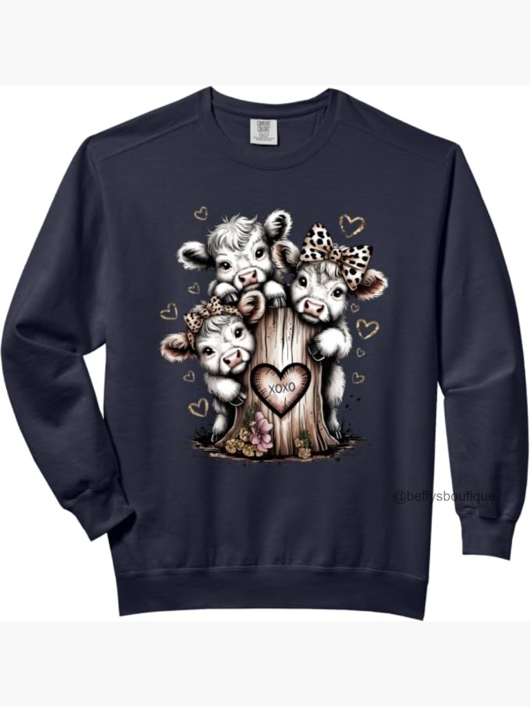 Highland Cow Valentine Leopard Print Sweatshirt - Crew Neck